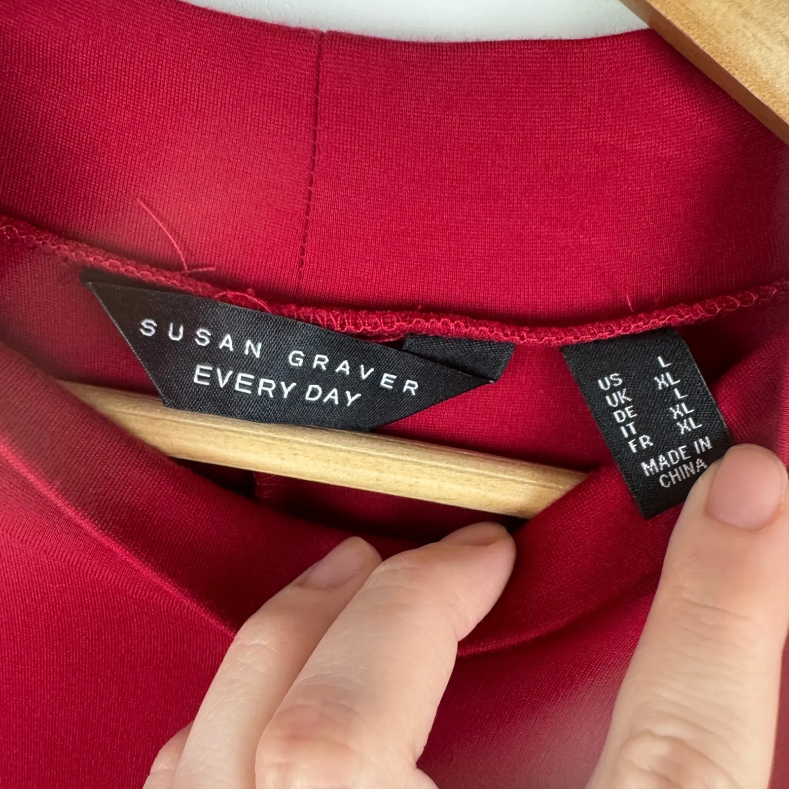 Susan Graver Everyday Mock Neck Short Liquid Knit Dress Large Red Stretch Comfy - Image 4