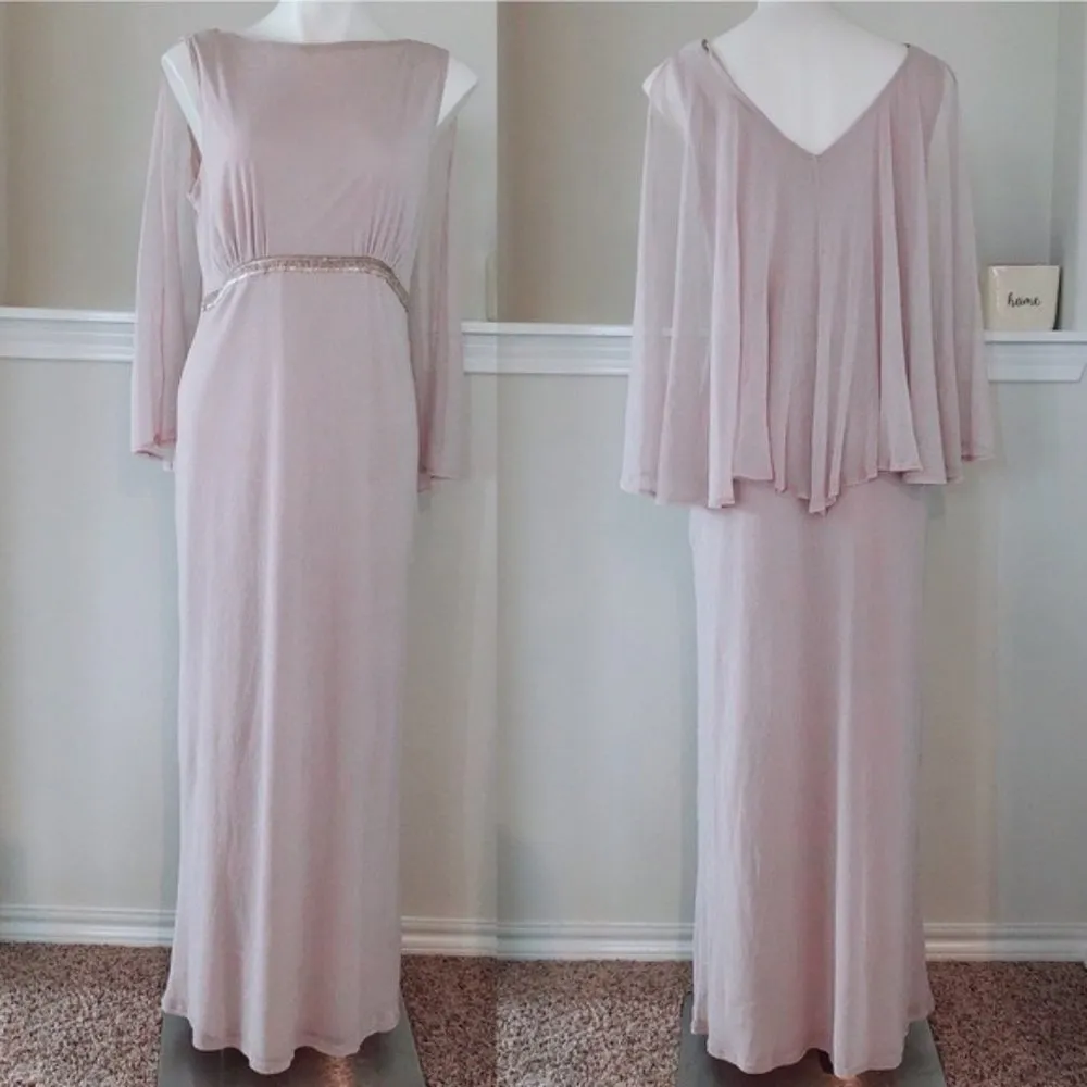 Miss Selfridge Gown Blush Pink Shimmery Cape Dress Size UK 16, US 12 NEW - Image 2
