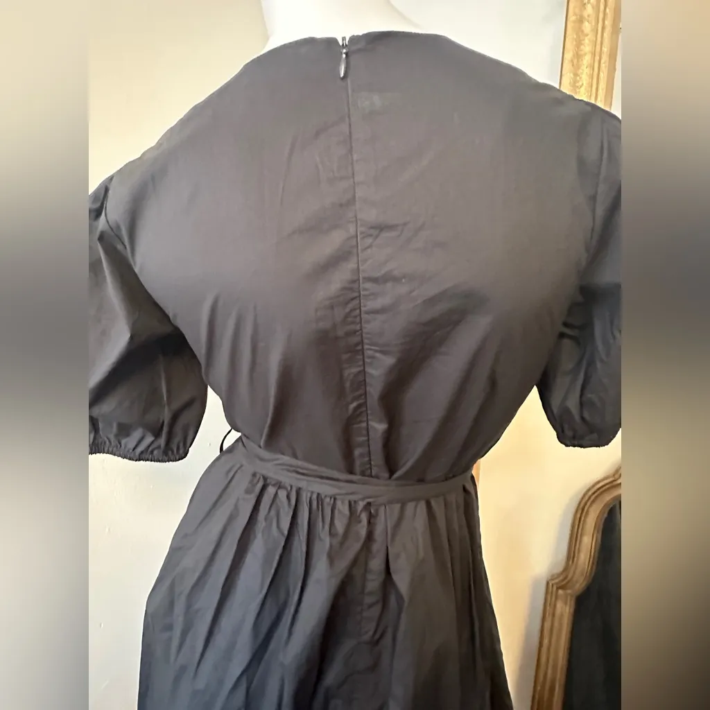 TOP IT OFF Puff Sleeve Tiered Tie Waist Zip Back Black Midi Dress 4/6 - Image 6