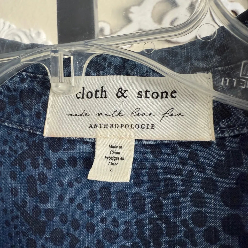 Anthropologie Women’s Large Blue Belted Boho Prairie Collared Denim Shirt Dress - Image 5