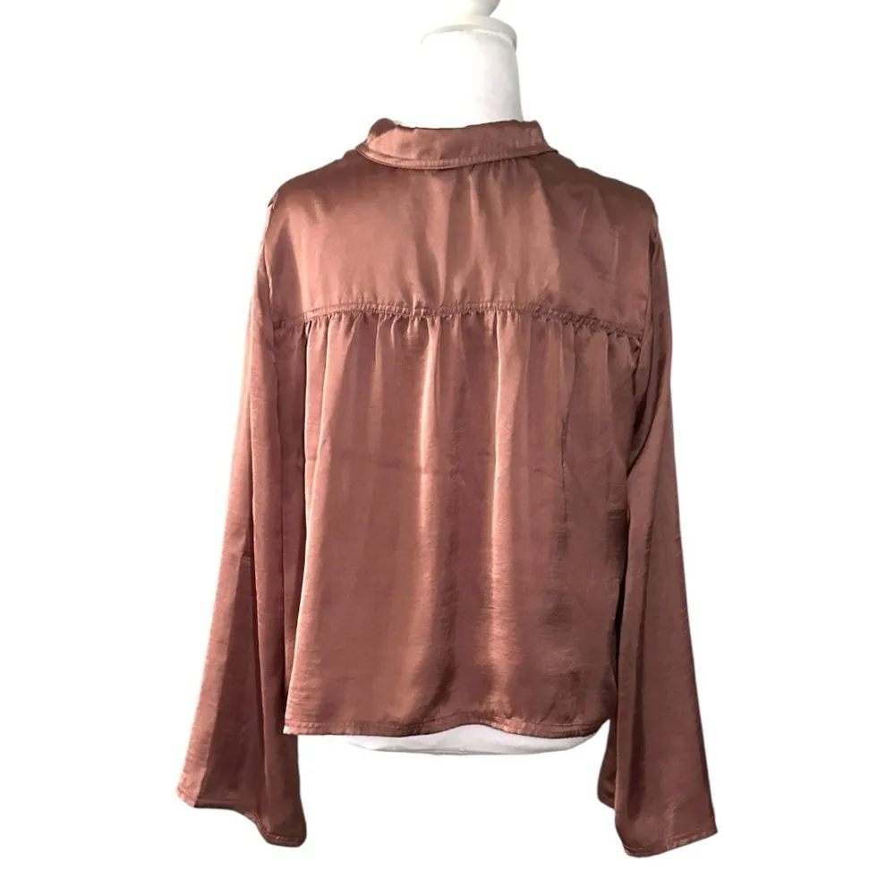 Brown Tie Front Blouse with Peter Pan Collar Medium - Image 2