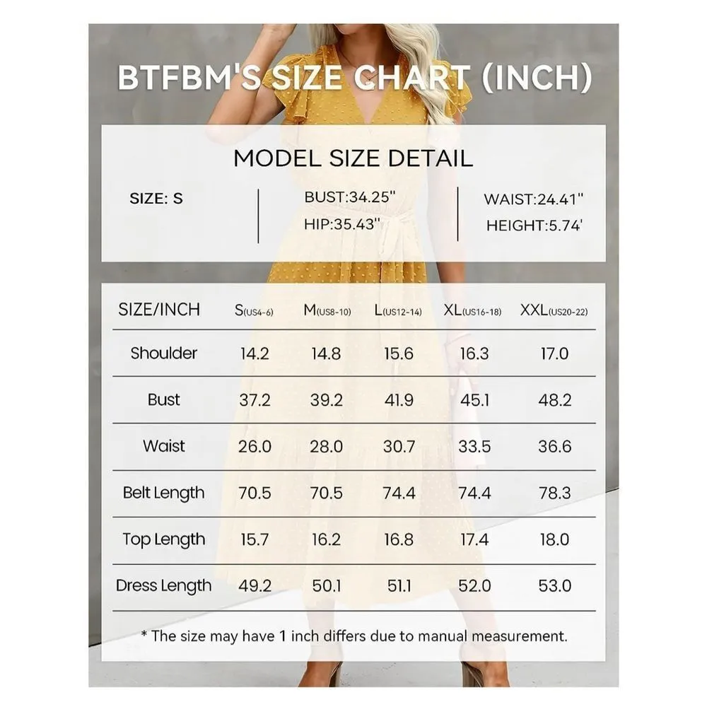 NEW Swiss Dot Wrap V Neck Ruffle Cap Midi Dress L NO BELT Yellow Size L - Image 3