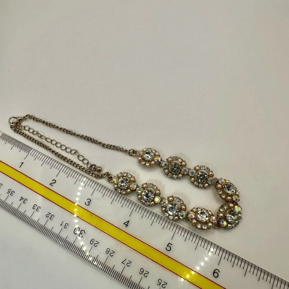 Rhinestone and faux pearl choker necklace Gold - Image 7