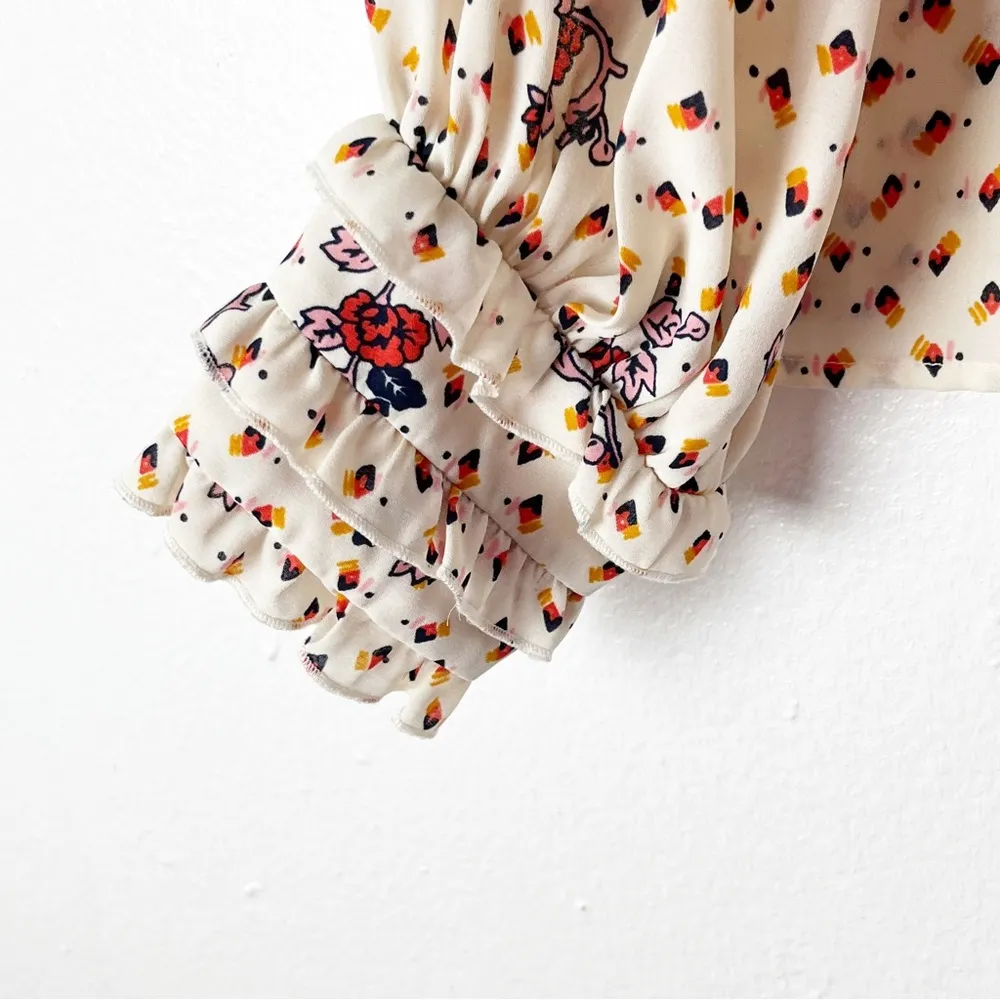 MODCLOTH A Grace Of One’s Own Cream Chiffon Mock Neck Ruffle Sleeves Top Large - Image 8