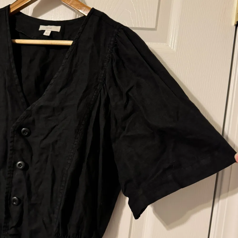 Joie Bramwell Linen Jumpsuit Size Large Black Cropped Smocked Button Lagenlook - Image 7