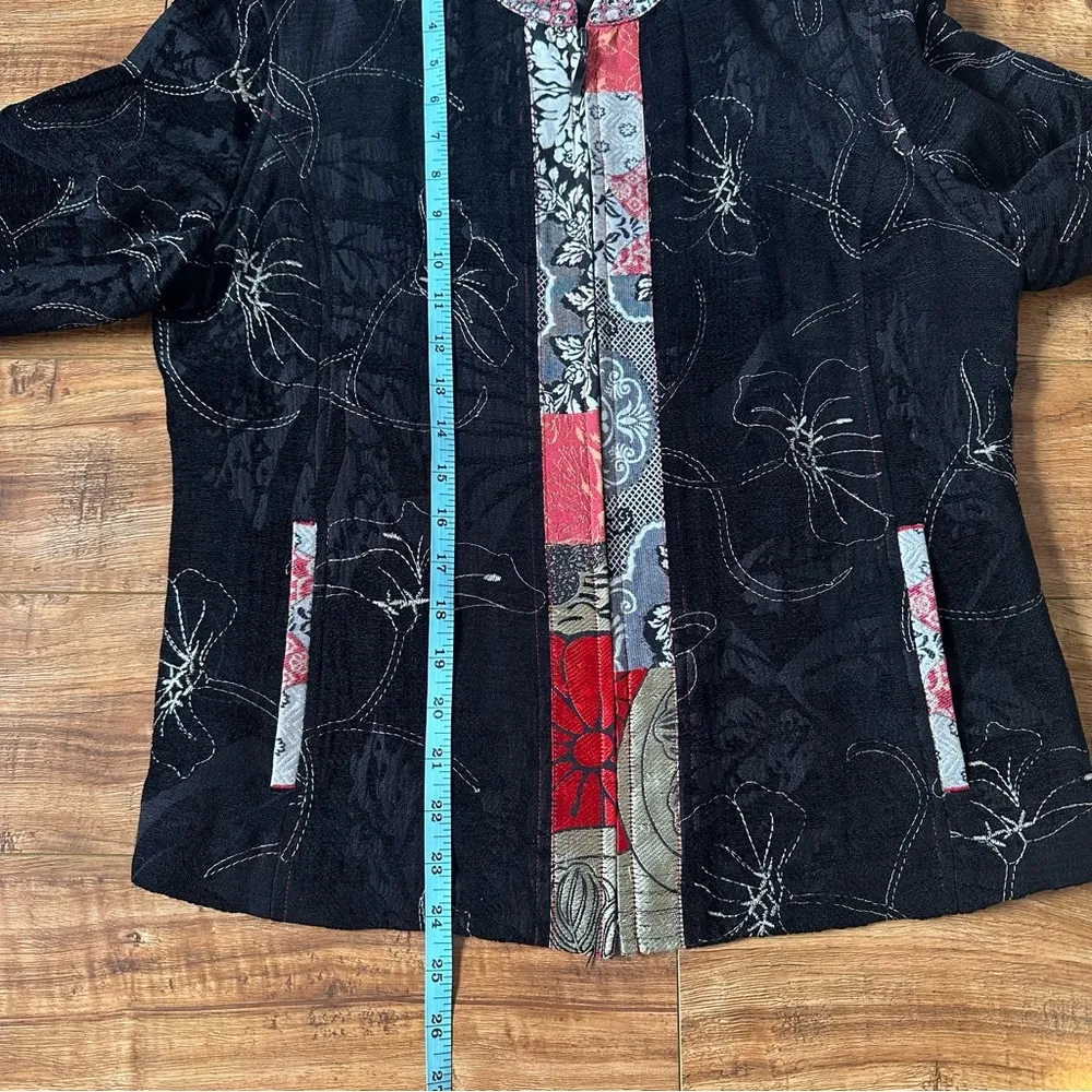 Chicos Womens Black Velvet Asian Design zip jacket embroidered Silk blend Sz 1 M - Image 11