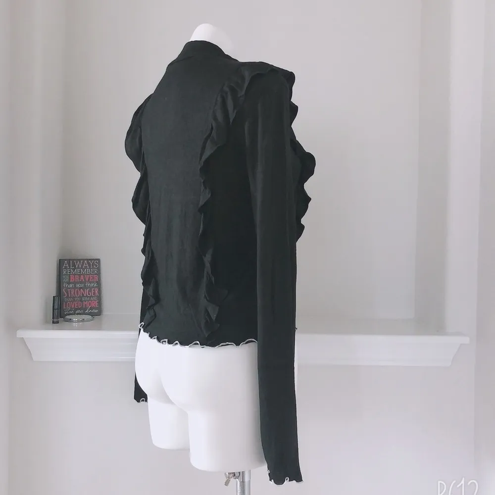 June & Hudson Mock Neck Sweater w/Ruffles Black w/ White Trim Size XL New w/Tag - Image 4