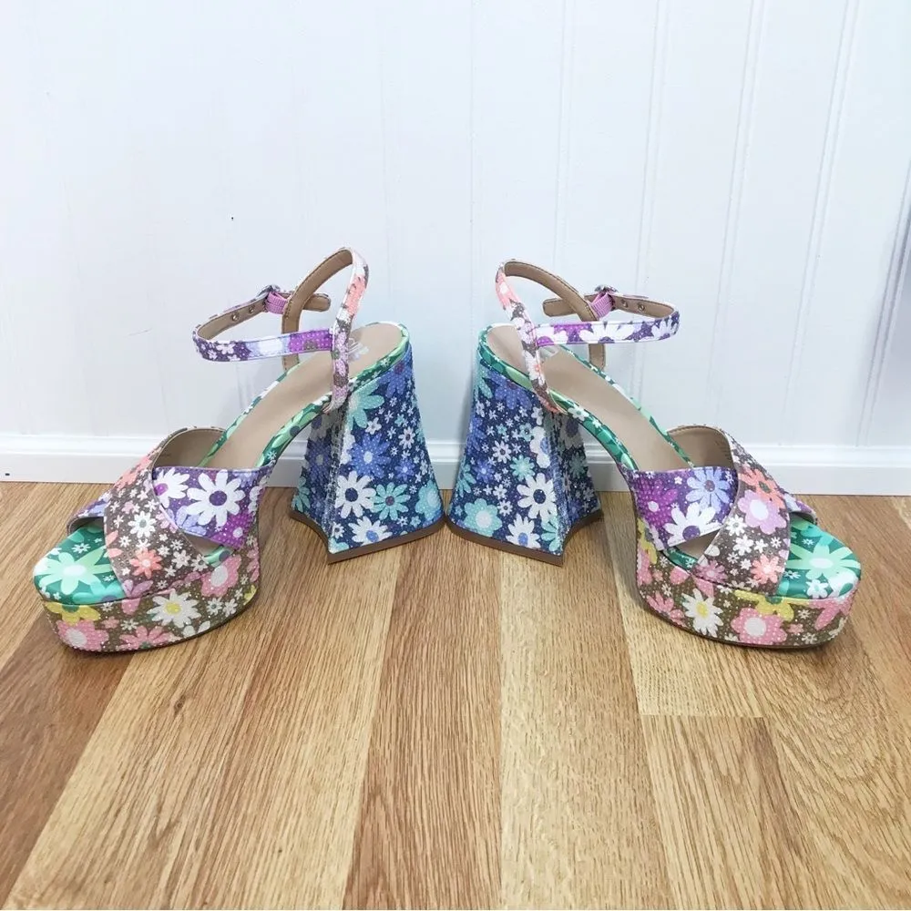 GIANNI BINI Ulti-Mate 70s‎ Floral Platform Sandals Strappy Chunky Heel Size 8.5 - Image 3