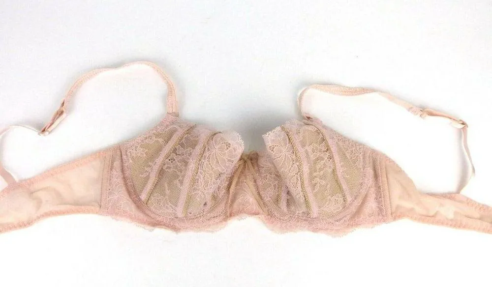 DKNY Belle Du Jour Underwire Balconette Lace Bra Sexy Pink Nude 34B - Image 6