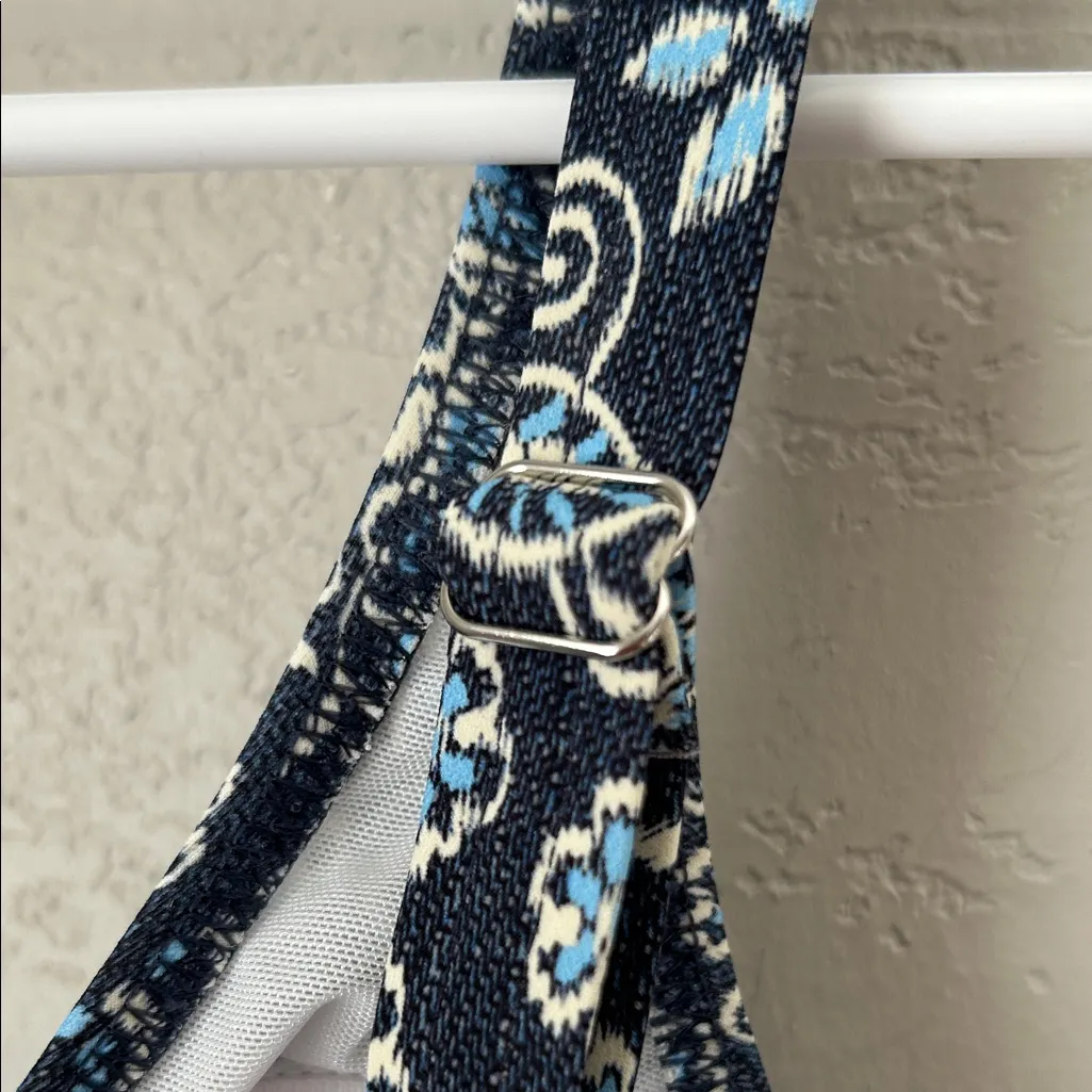 Profile by Gottex Size 12 Flores D Cup V Neck Beaded Ladder Detail One Piece Blue - Image 7