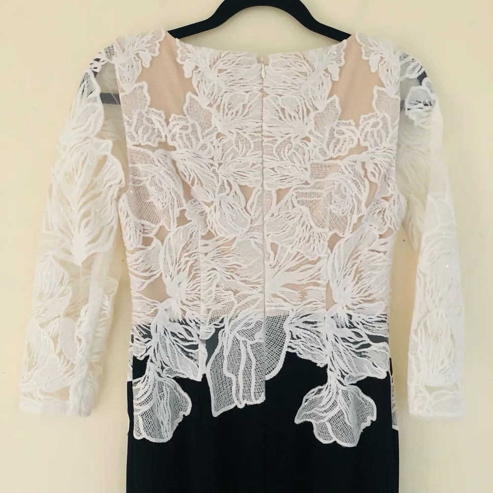 Adrianna Papell Embroidered Contrast Evening Gown Black Ivory Women's Size 2 - Image 7