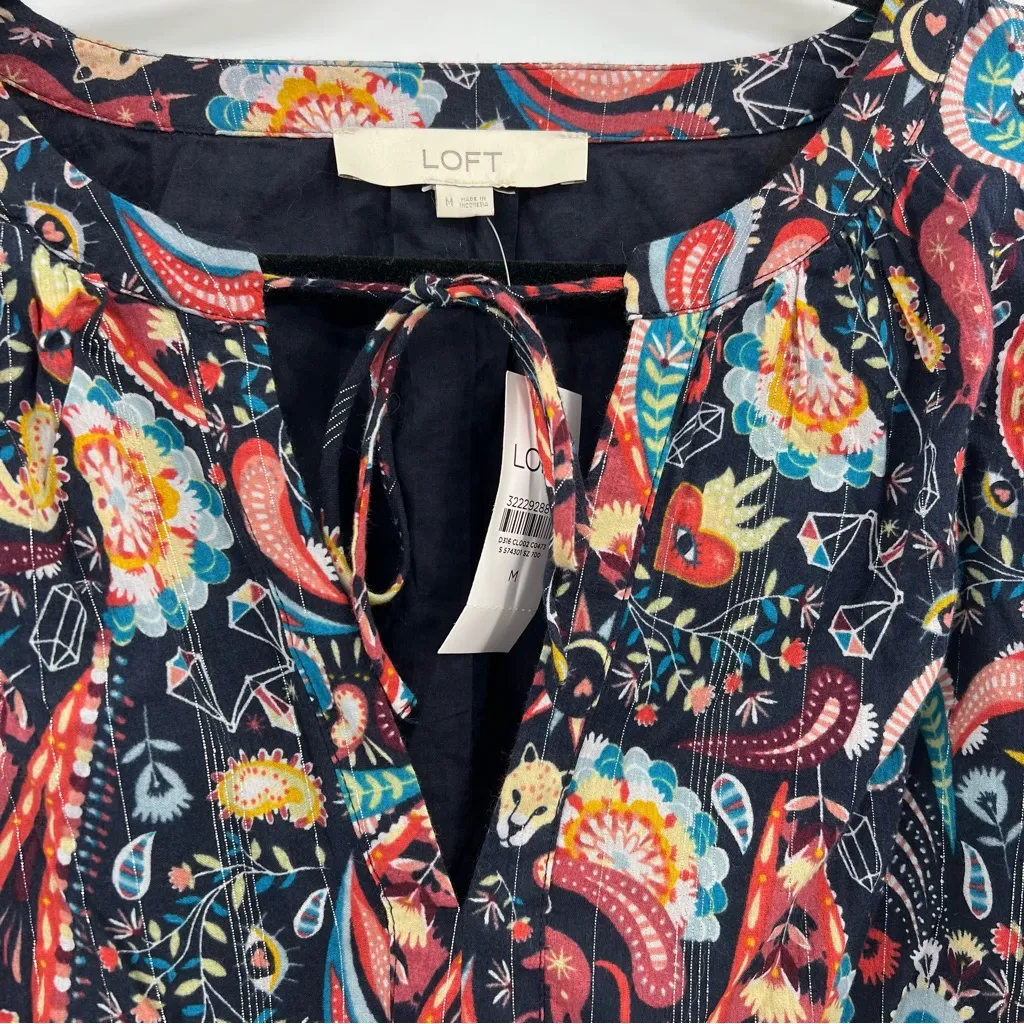LOFT Shimmer Paisley Tie Neck Midi Dress size Medium NWT - Image 9