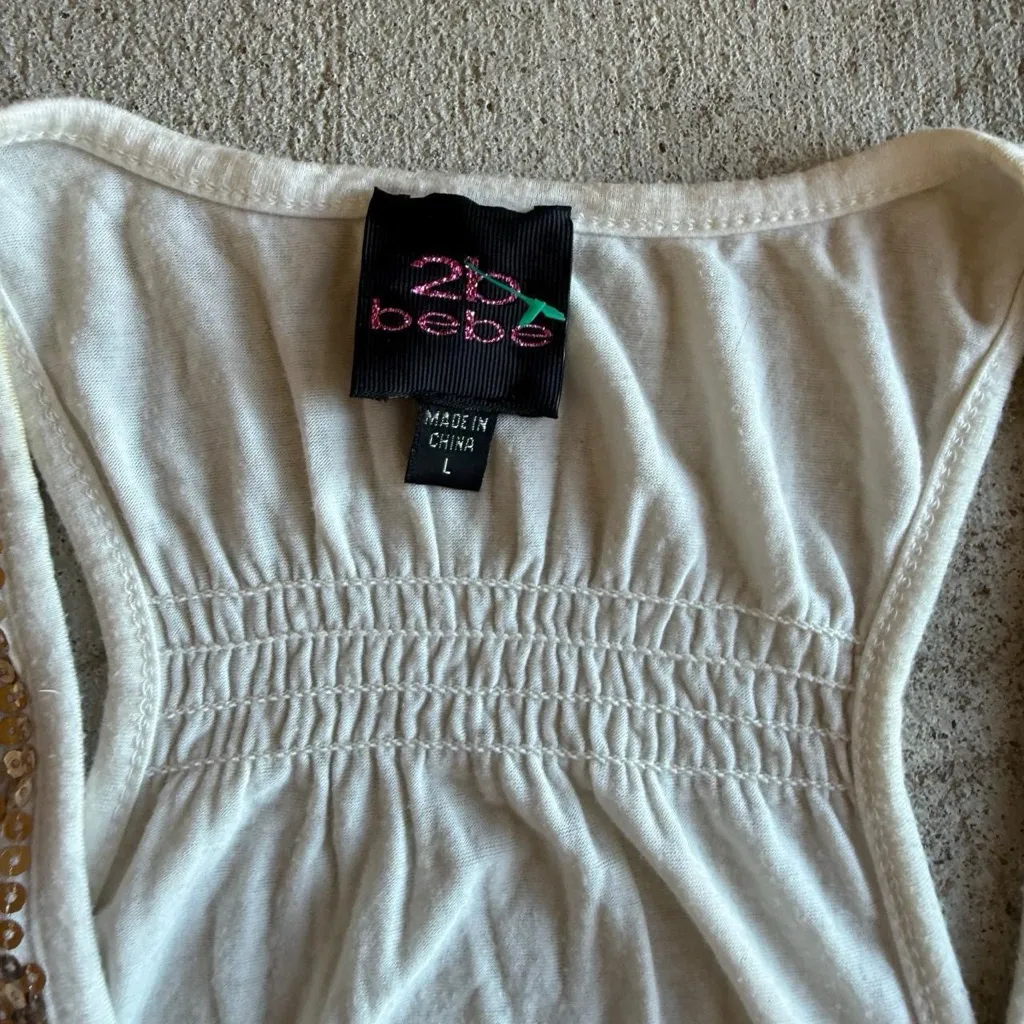 bebe Gold and Silver Sequin Tank Top - Image 3