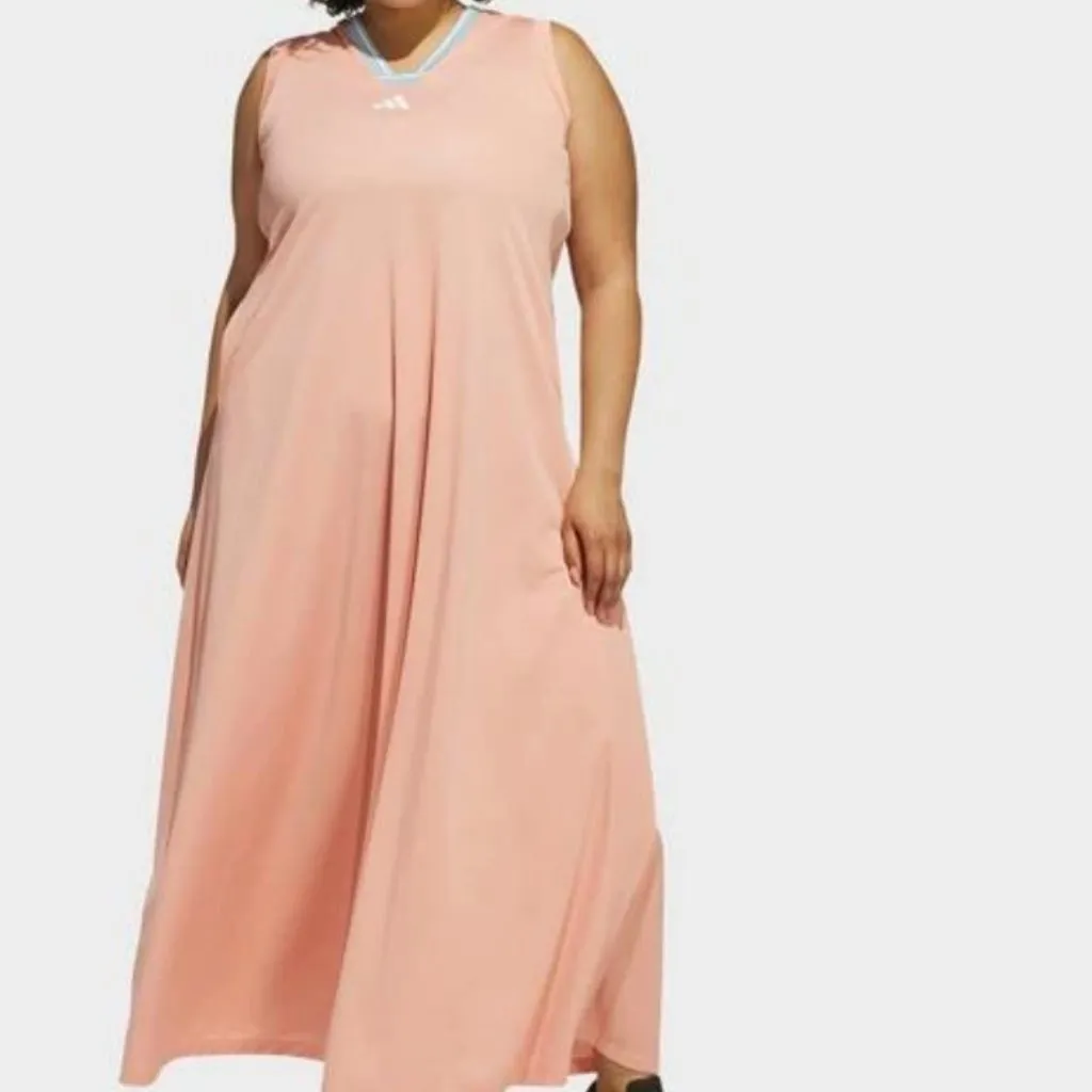 NWT Women's adidas Tiro Cut 3-Stripes Soft Mesh Long Dress 4X Peach Color - Image 3