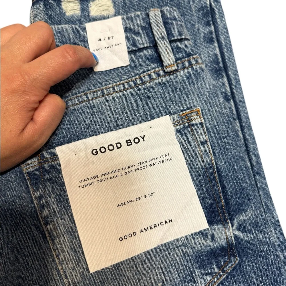 NWT GOOD AMERICAN
​Good Boy Distressed Straight Leg Jeans Size 4/27 - Image 11