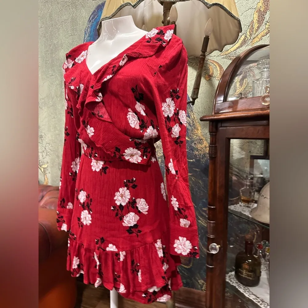 American Rag Floral Faux Wrap Dress Red Size Small - Image 5