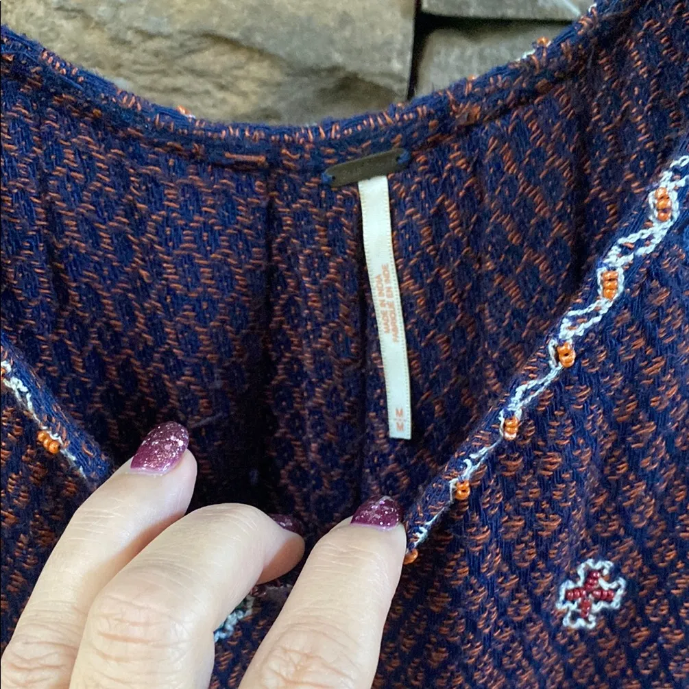 FREE PEOPLE In the Clouds navy beaded embroidered sequin boho tunic mini dress - Image 7