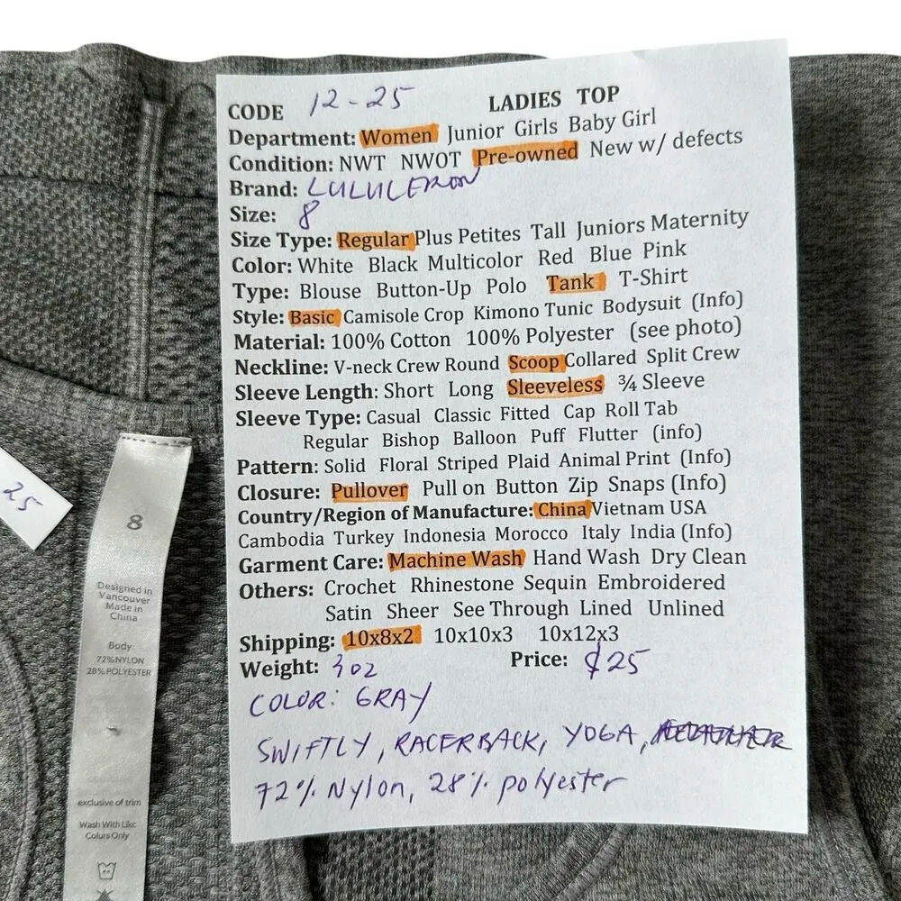 Lululemon Gray Swiftly Yoga Racerback Tank Top Women Size 8 | 12 - Image 8