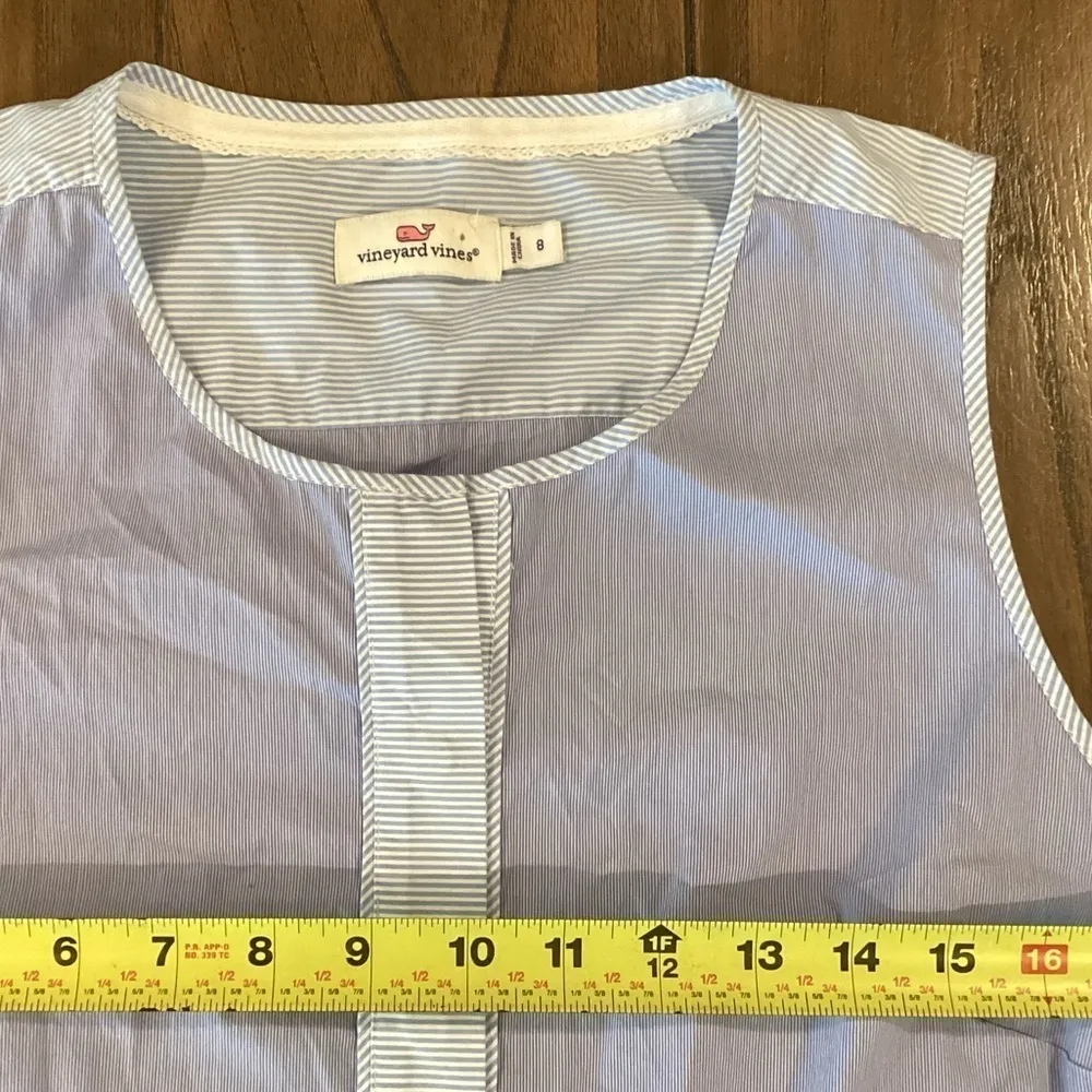 Vineyard Vines Blue pin Stripe Shirt shift tier ruffle hem knee length dress 8 - Image 8