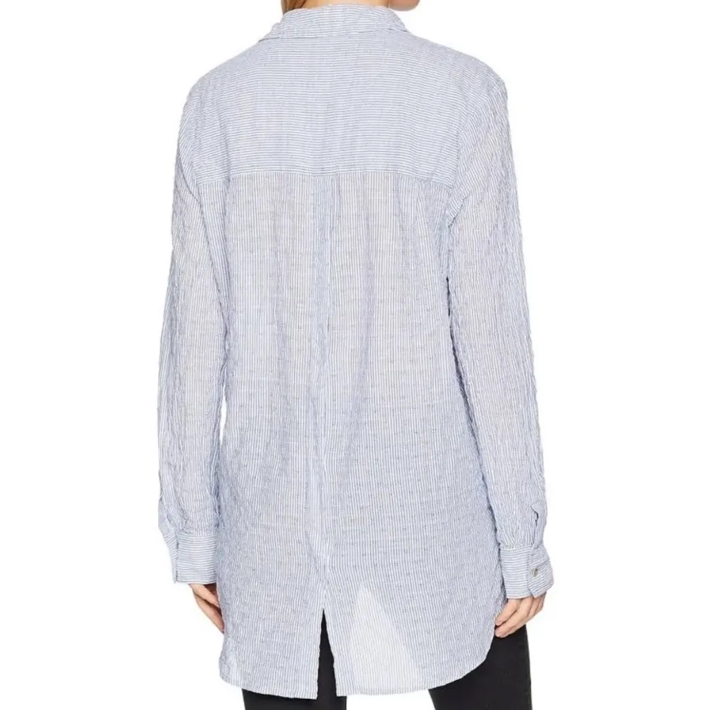 Free People No Limits Blue Striped Button-Up Shirt- Size Medium - Image 2
