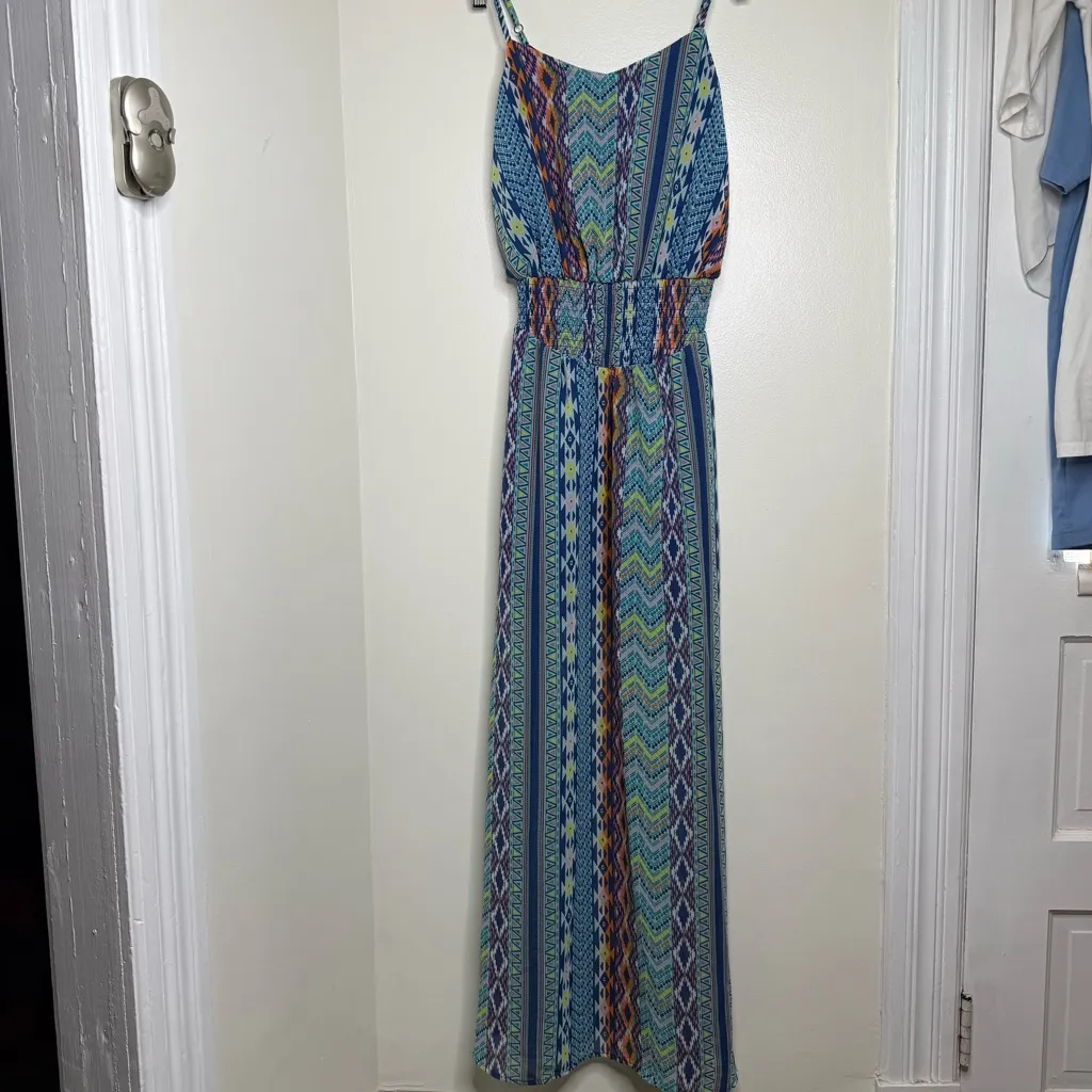 Fire Los Angeles Long Maxi Dress Geometric Print Size XS Spaghetti Straps Aztec - Image 3