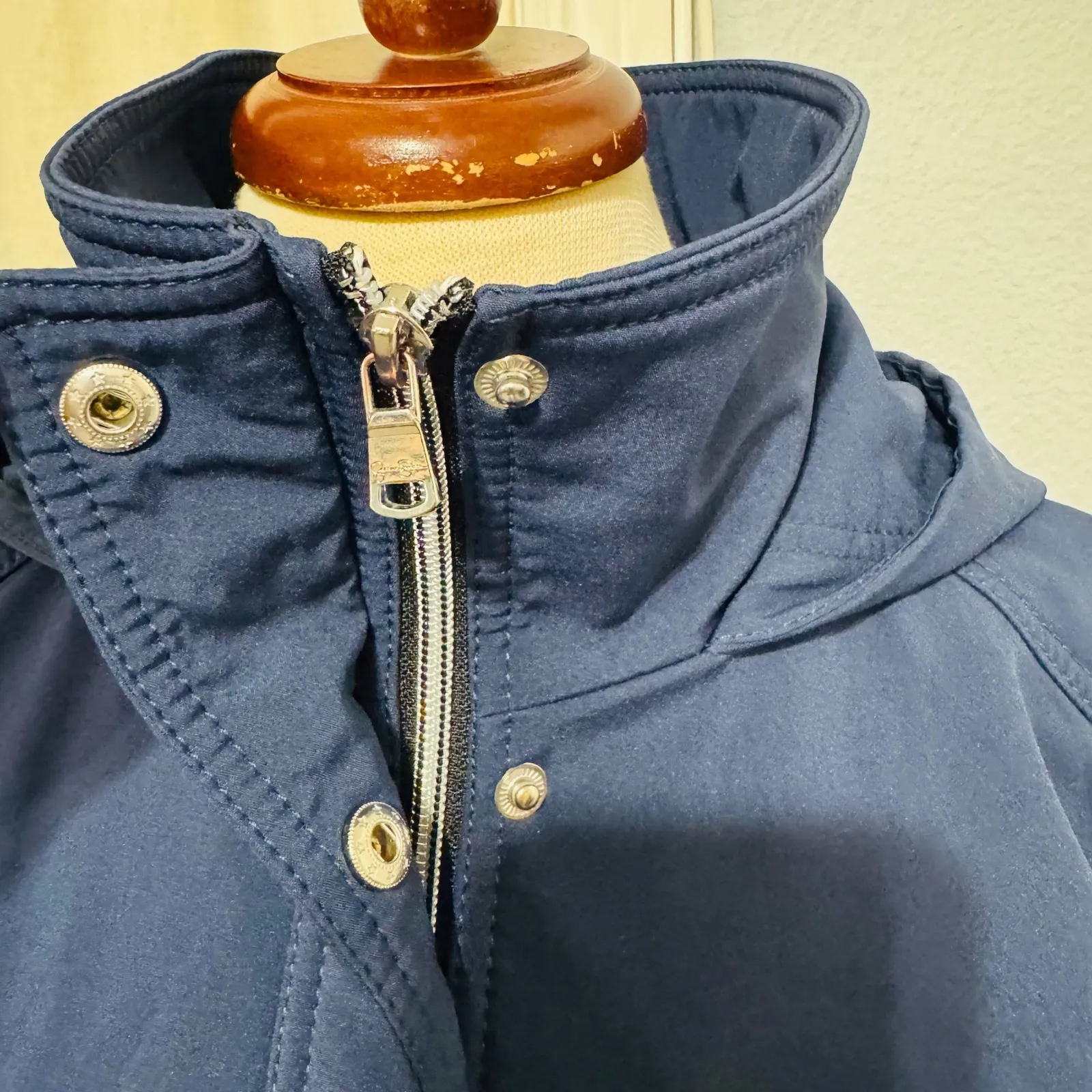 Jessica Simpson Women Navy Blue Softshell Hooded Rain Coat Cozy Jacket M - Image 6