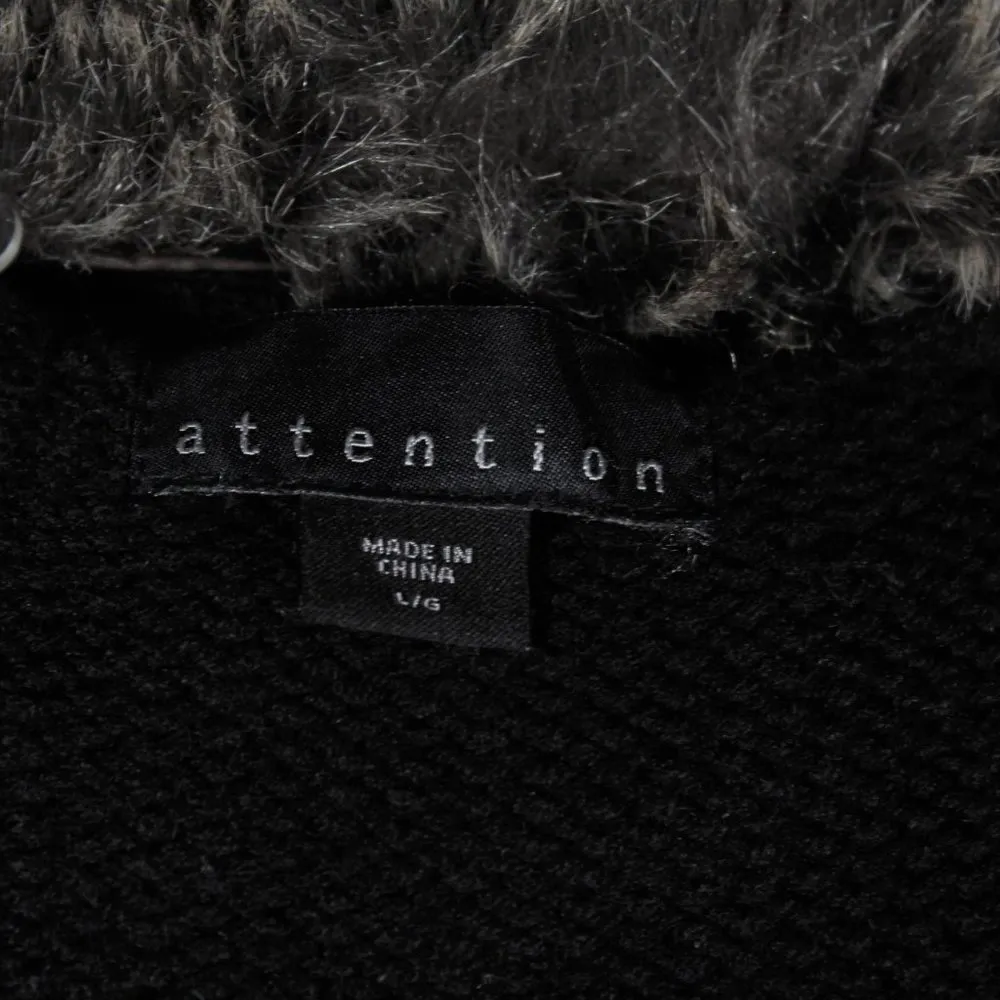 Y2K Black Knit Sweater Vest with Tan Faux Fur Detachable Collar Button with Tie - Image 6