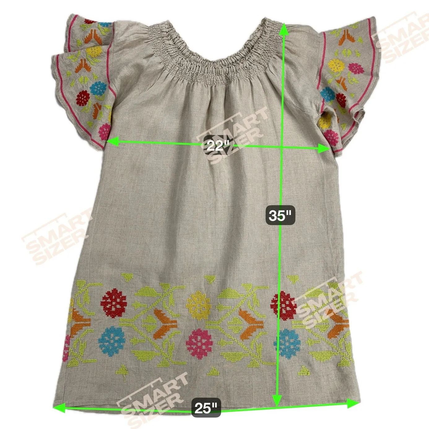 Uncle Frank Linen Cross Stitch Off Shoulder Tunic Peasant Dress Flax Size M - Image 5