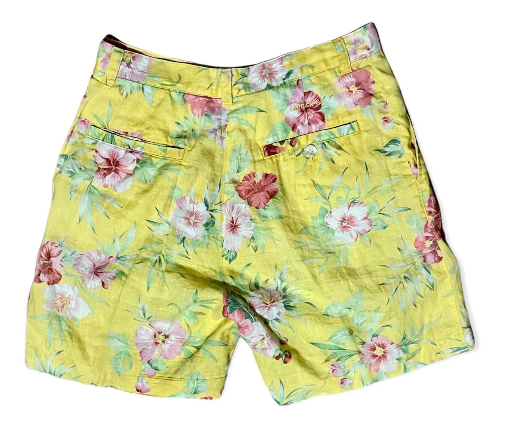 Lauren  Yellow Floral High Waisted Linen Vintage Shorts 6 - Image 2