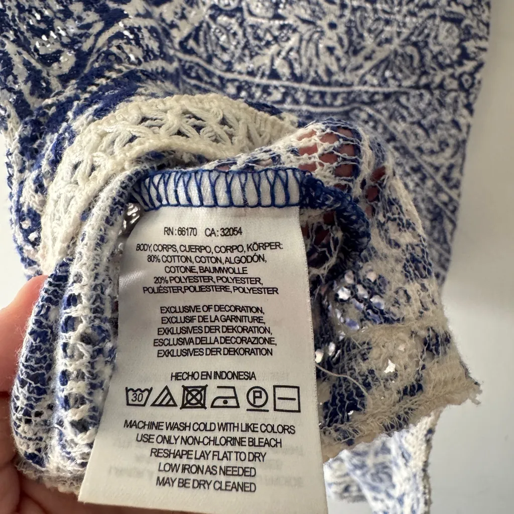 Anthropologie Meadow Rue Crochet Top Stunning Boho Vintage Floral Romantic Blue Size M - Image 9