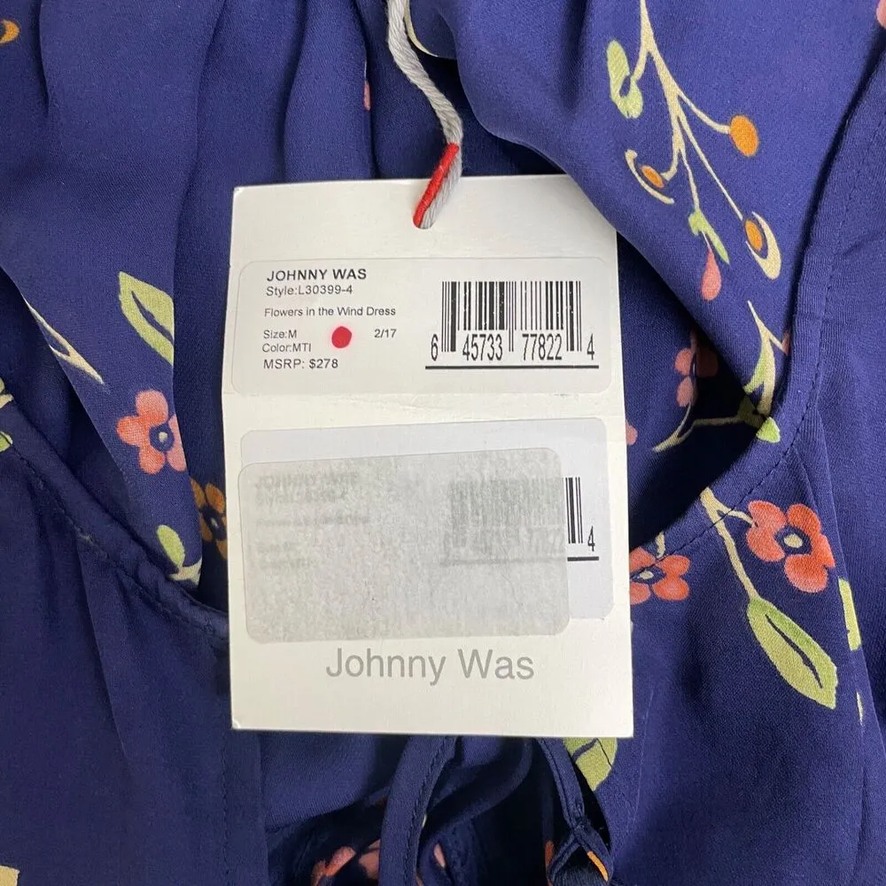 Love Johnny Was Silk Dress Medium Blue Floral Tassels Sheer Flowers In The Wind - Image 6
