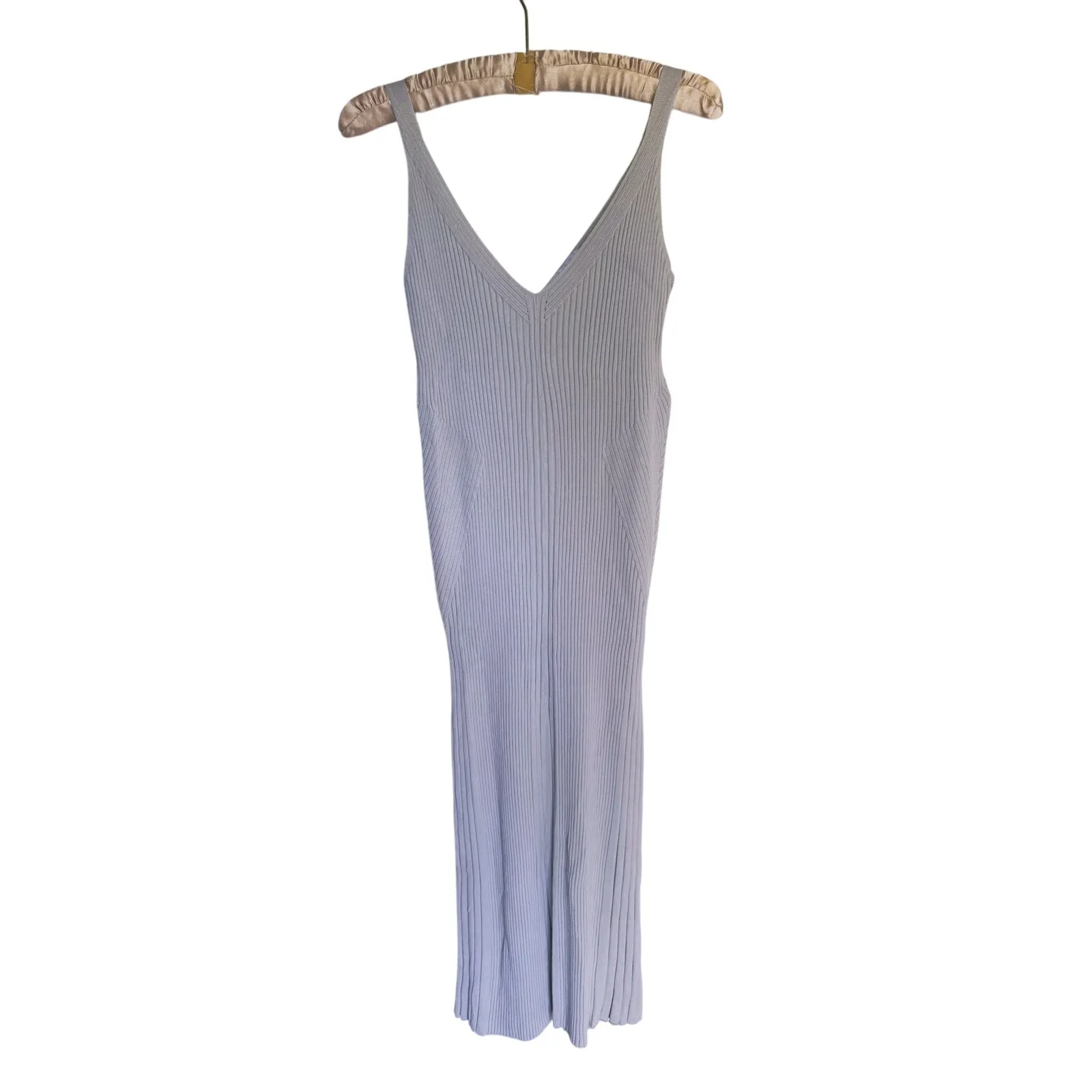 En Saison Minimalist Ribbed Knit Sleeveless Midi Dress M Gray Beige Quiet Luxury Tan Size M - Image 3