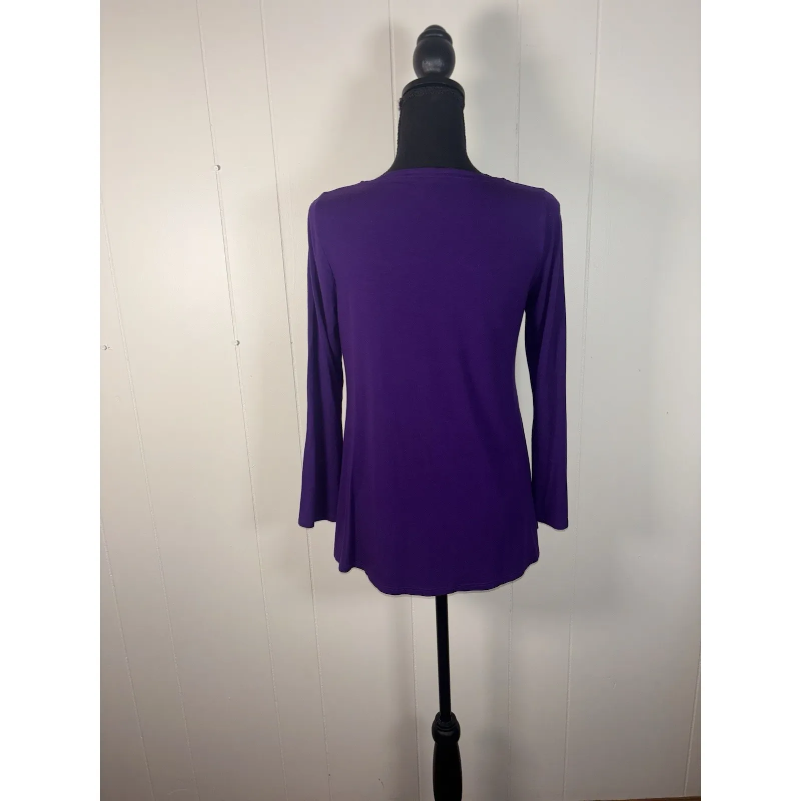 eileen fisher long sleeve ballet neck‎ viscose jersey tunic top  Purple Xs - Image 2