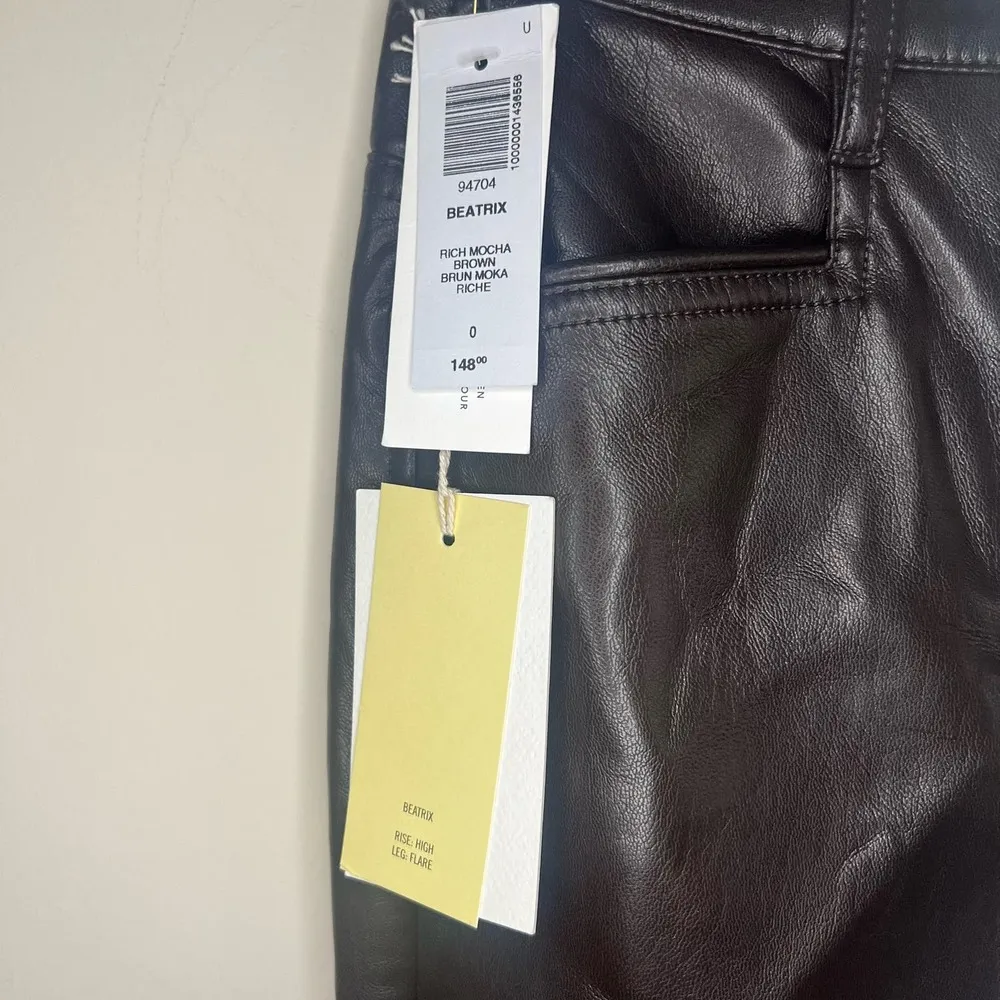 NWT Aritzia Wilfred Beatrix Faux Leather Flare Pant Rich Mocha Brown - Image 5