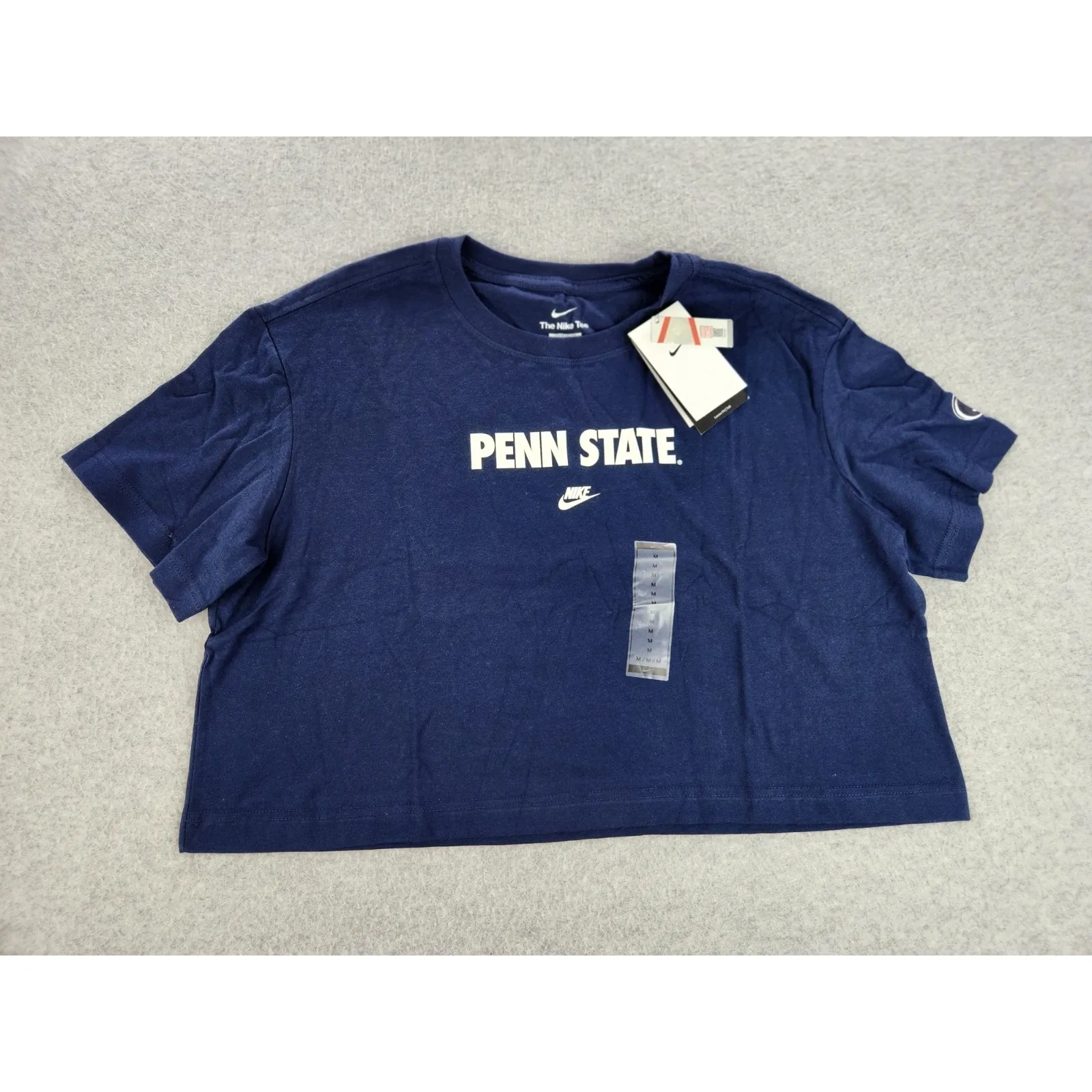 NWT Nike Womens Penn State Loose‎ Fit Navy Cropped Cotton T Shirt Sz Medium Tall - Image 2