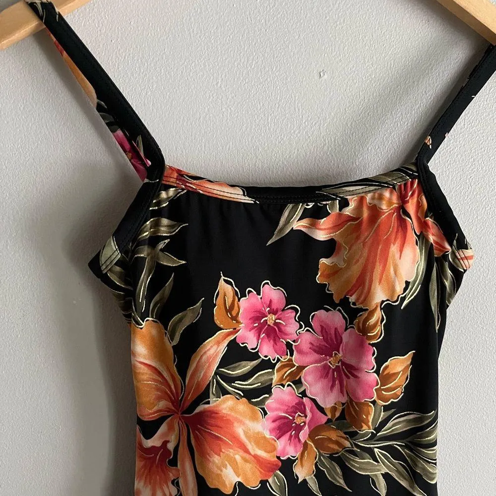 Islander Hawaiian tropical hibiscus beach coastal swim dress Black Size 8 - Image 2