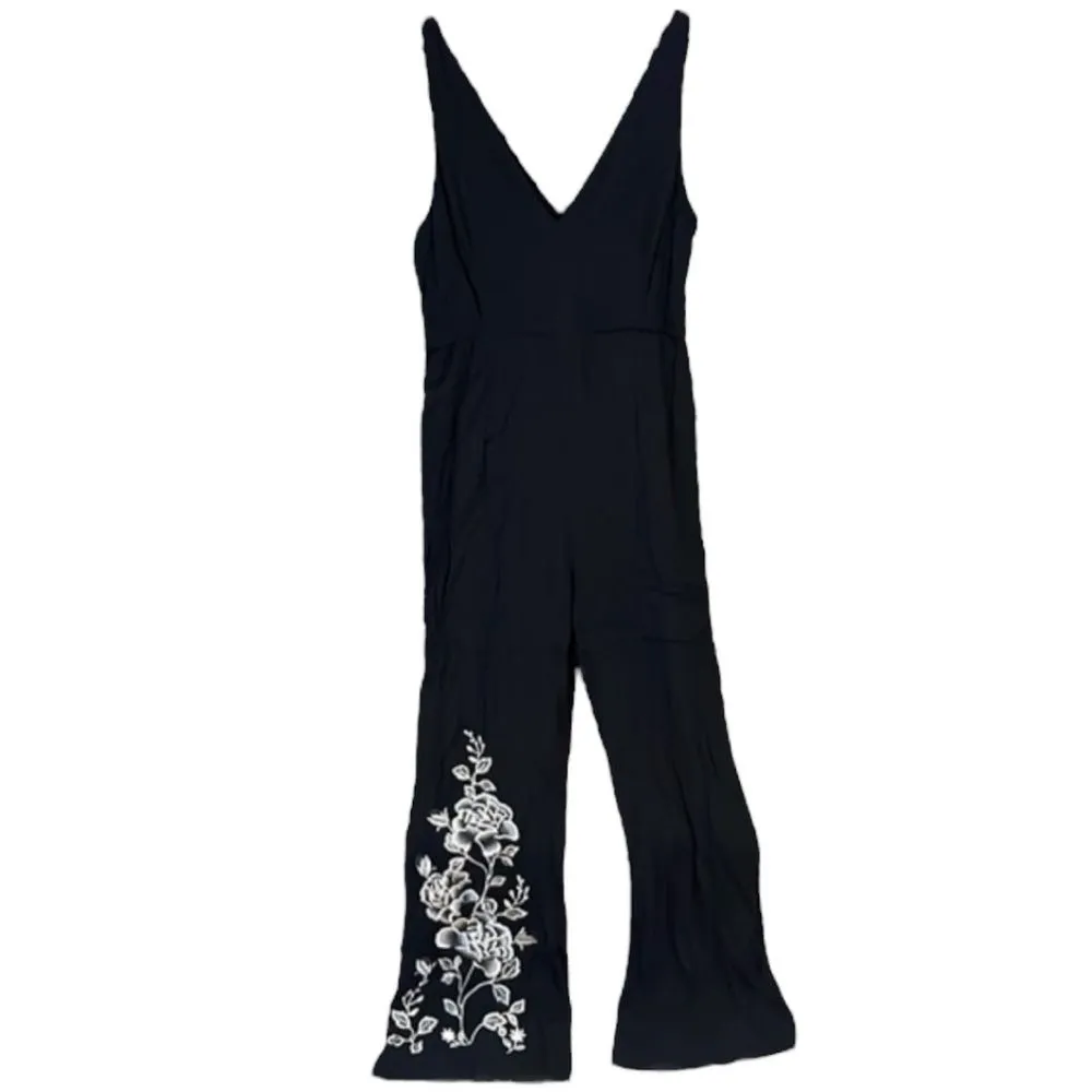 Anthropologie HD In Paris Women’s 0 Embroidered Wide Leg Jumpsuit Black Western‎ - Image 3