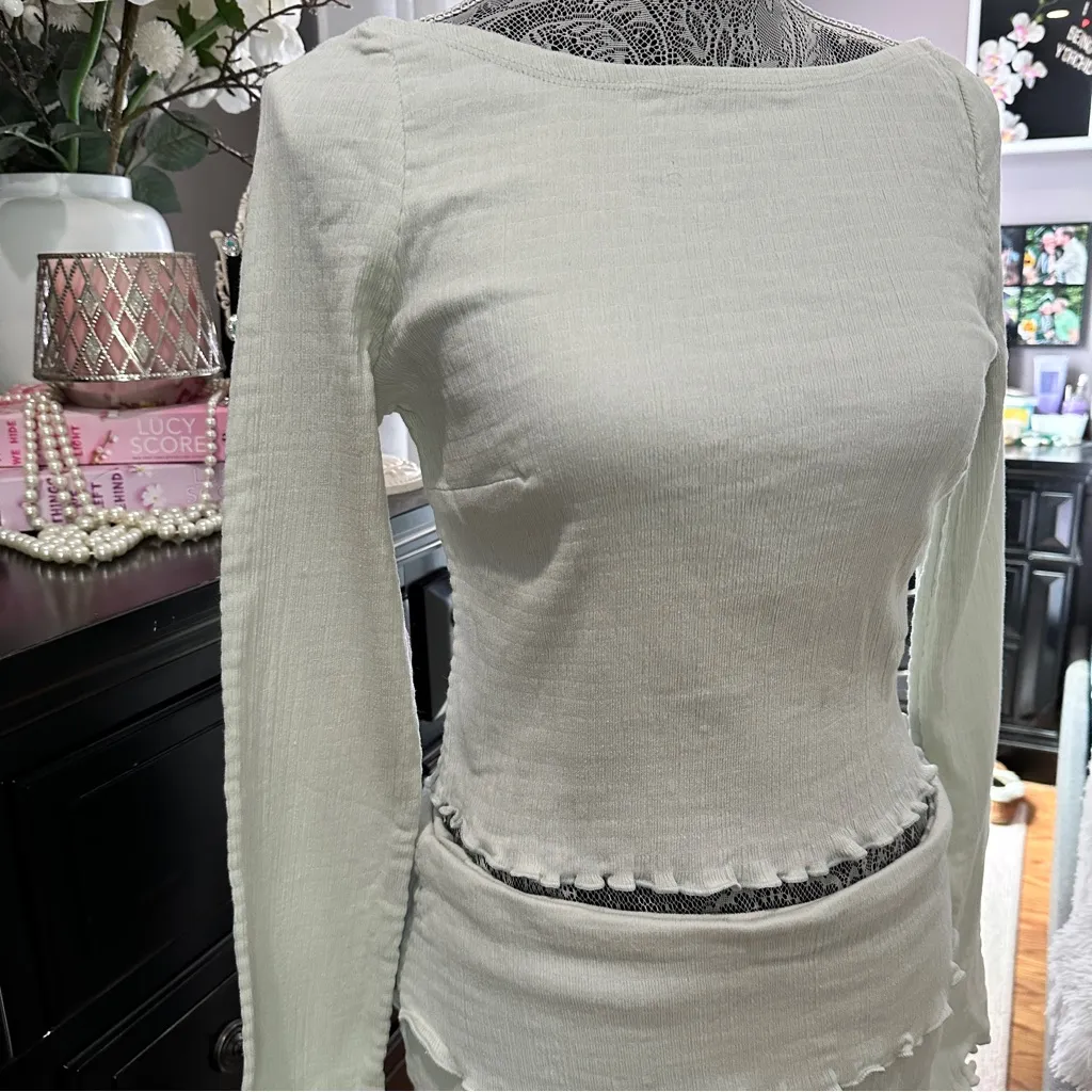 Free People Soleil Set Mineral Sea Two-Piece Long Sleeve & Mini Skirt Size L - Image 4