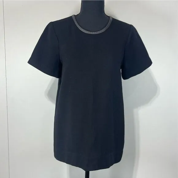 Madewell Leather Trim Textured Tailored Blouse Size Small Women’s Black Jacquard - Image 2