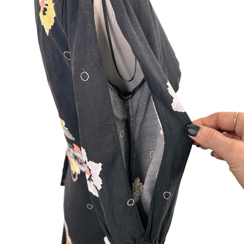 Free People Black Floral Long Sleeves Sunshadows Open Sleeve Dress Size Small - Image 8