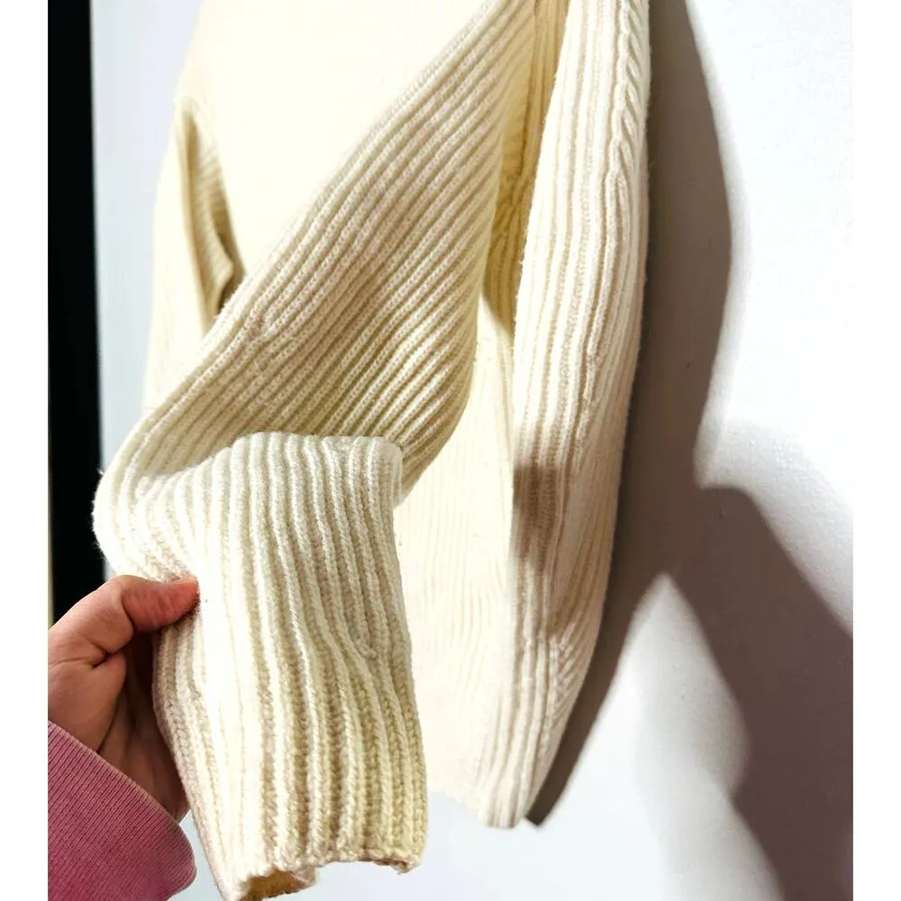 Nina Ricci White Cream Ribbed Turtleneck Wool Cashmere Blend Sweater Size XS - Image 6