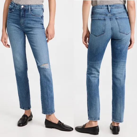 FRAME Le Sylvie Slender Straight Ankle Jeans Lomina Rips Size 25 NEW - Image 2