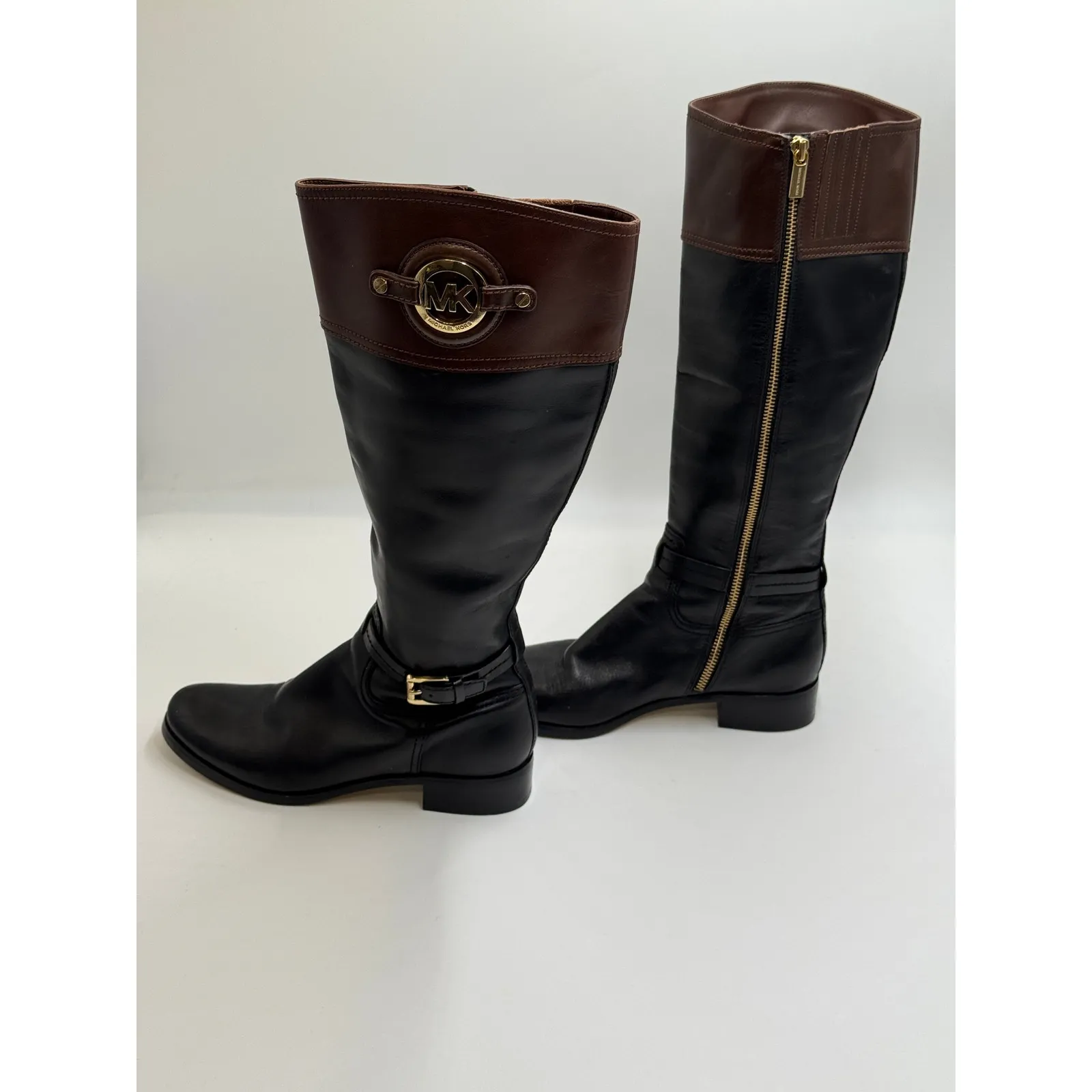 Michael Kors · 7M · Two-Tone Riding Boots · Leather · Black/Brown - Image 2