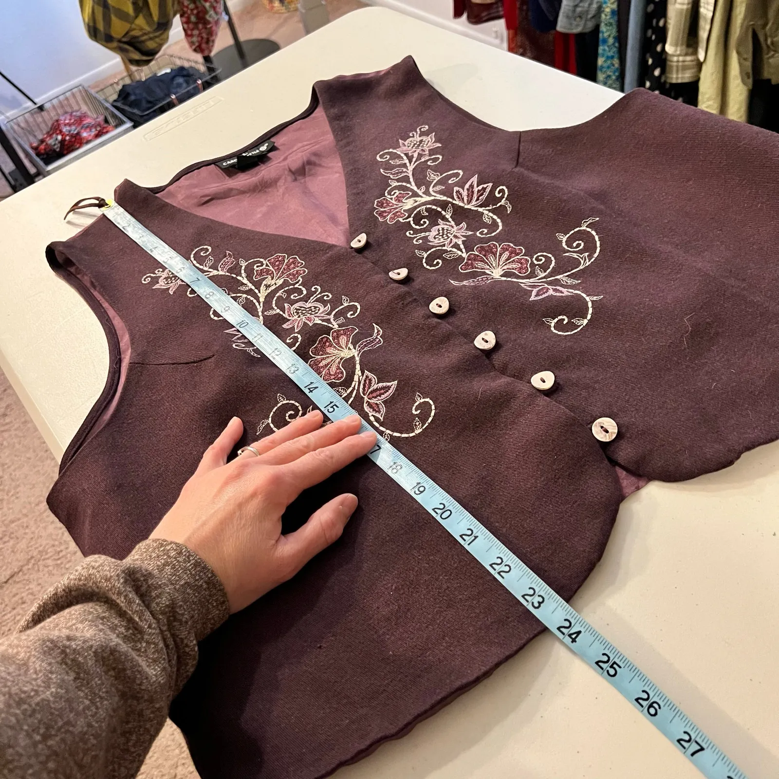 Vintage Carole Little USA Made Purple Floral Embroidered Button Vest Top Size 14 - Image 9