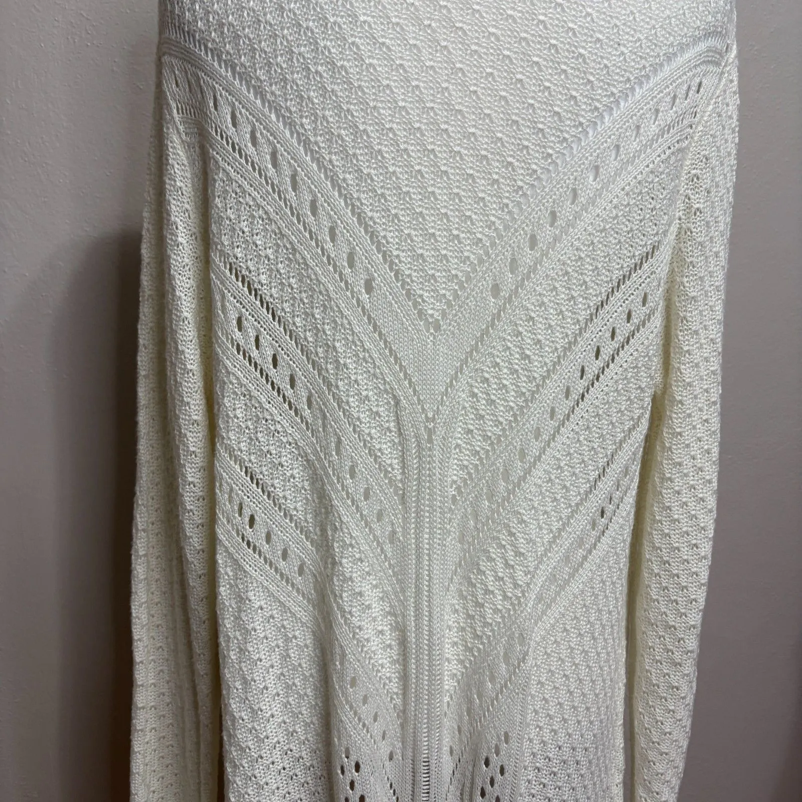 Full Crochet Knit Duster Cardigan Sweater XL Cream Boho Coastal Grandma Cottage - Image 5
