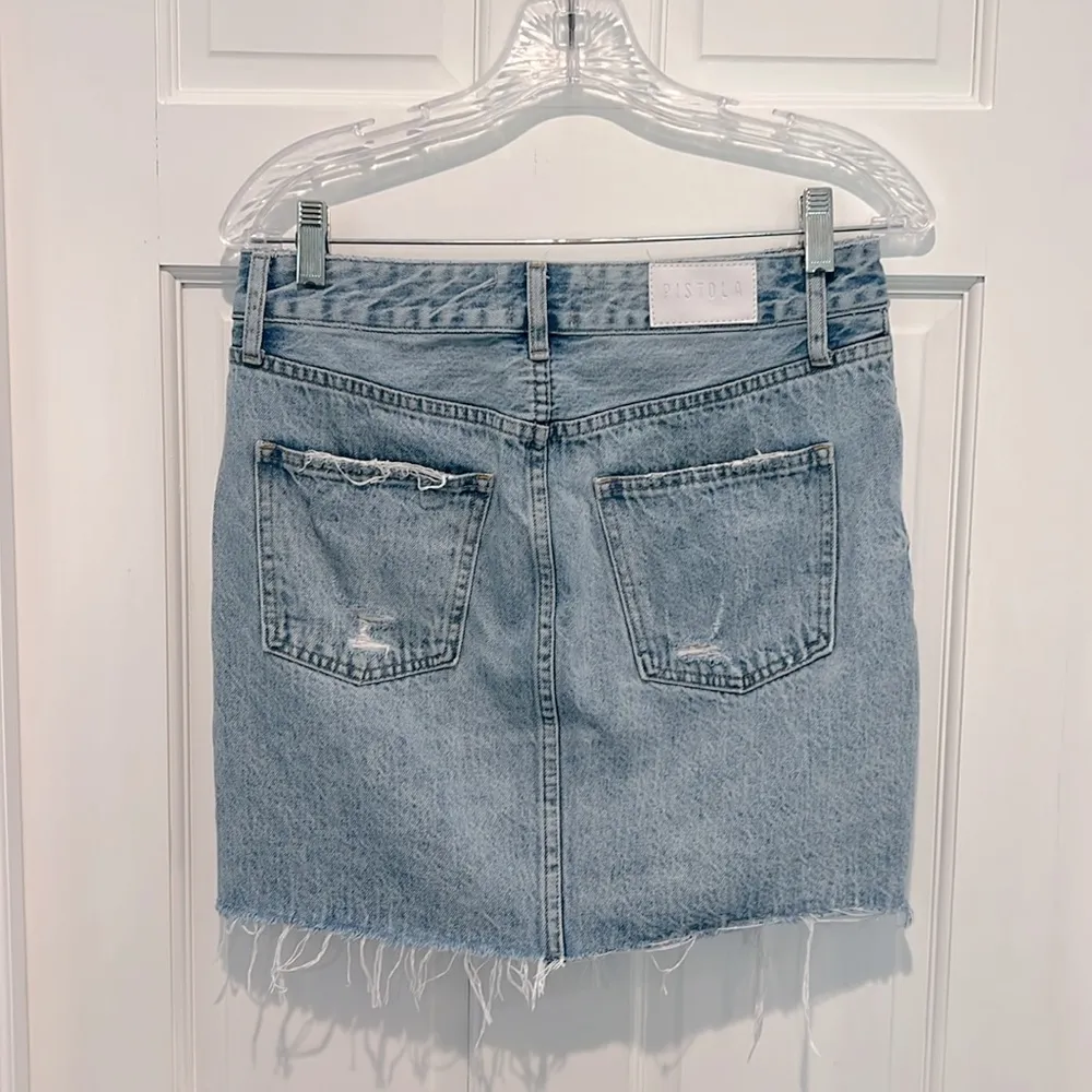 Pistola Sierra Jean Skirt Distressed Frayed Destroyed Light Denim Mini Size 27 - Image 3