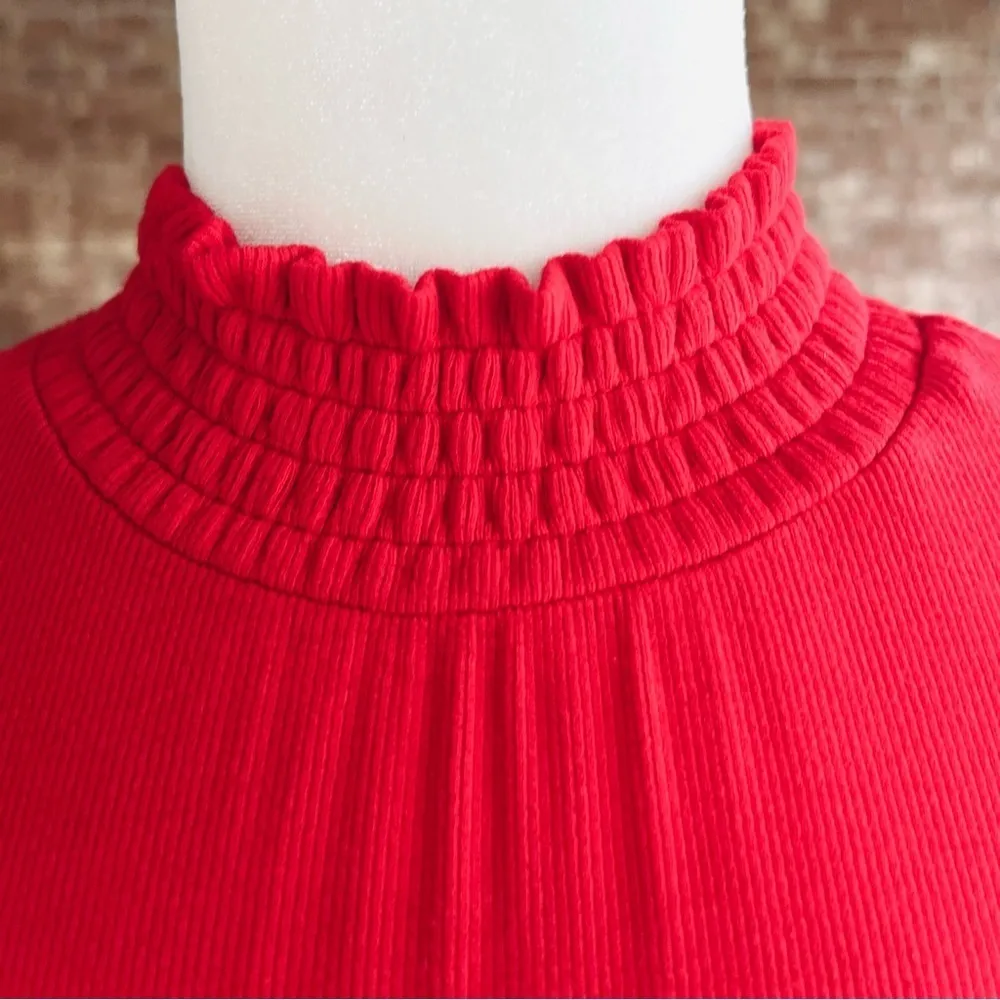 One One Six Dress Bodycon Smocked L Mock Neck Knit Long Sleeve Party Holiday Mod Red Size L - Image 4