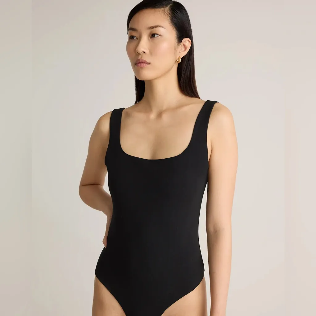 NWT Quince Stretch Cotton Jersey Square Neck Tank Bodysuit Black Sz S - Image 2