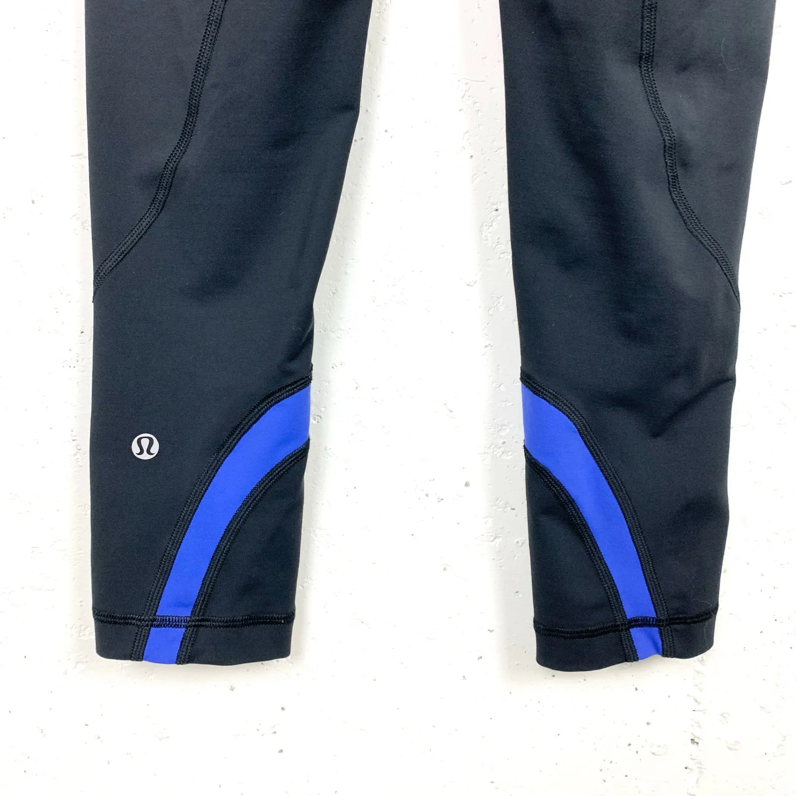Lululemon Womens Run Inspire Crop II Leggings Zip Pocket Blue Black Size 4 - Image 8