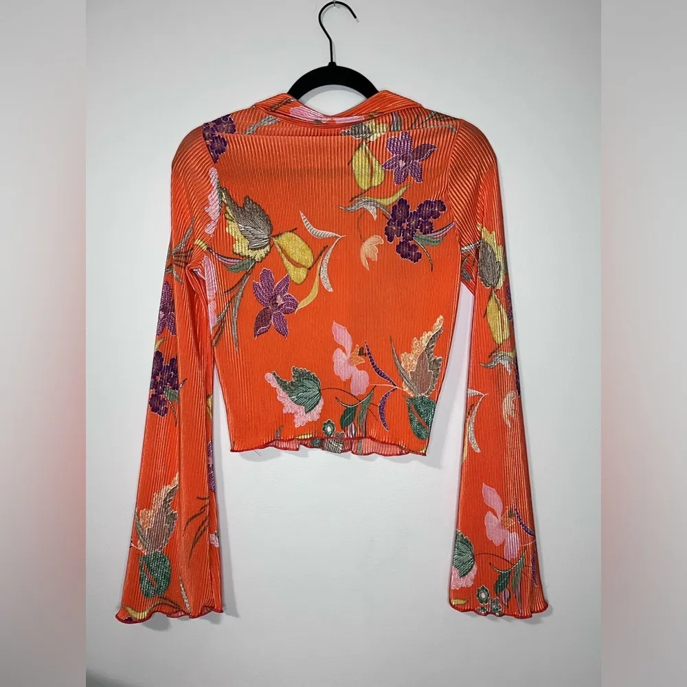 WILLOW ROOT BOHO Chic Tropical Long Bell Sleeve Button Down Top Women S Like New - Image 4